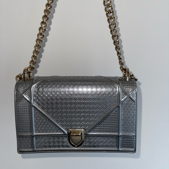 Dior Metallic Silver Shoulder Bag with Gold Chain - Picture 1 of 1